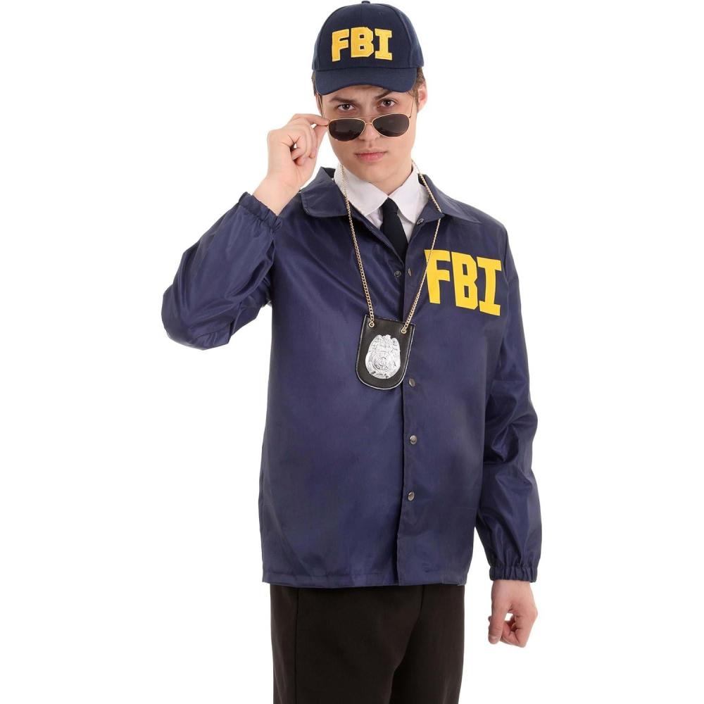 imageFun Costumes Mens FBI Agent Costume Federal Beaureau Of Investigation Halloween Outfit Windbreaker Officer Jacket And HatCostume