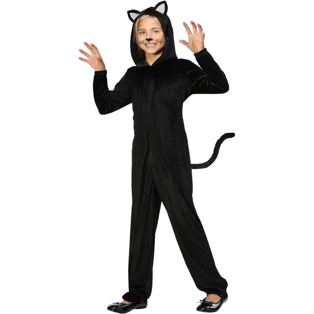 imageGirls Black Cat Halloween Costume  Kids Kitty Cat Hooded Jumpsuit  Animal Costume for TrickorTreating and DressUpCostume
