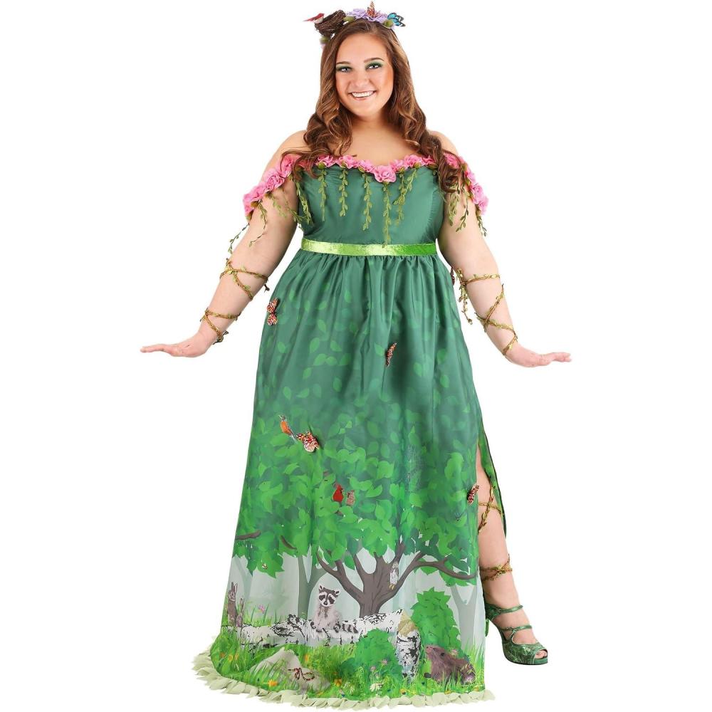 imagePlus Size Mother Nature Costume for Women  Magical Earth Goddess Dress For Adults  Forest Queen Cosplay Dress