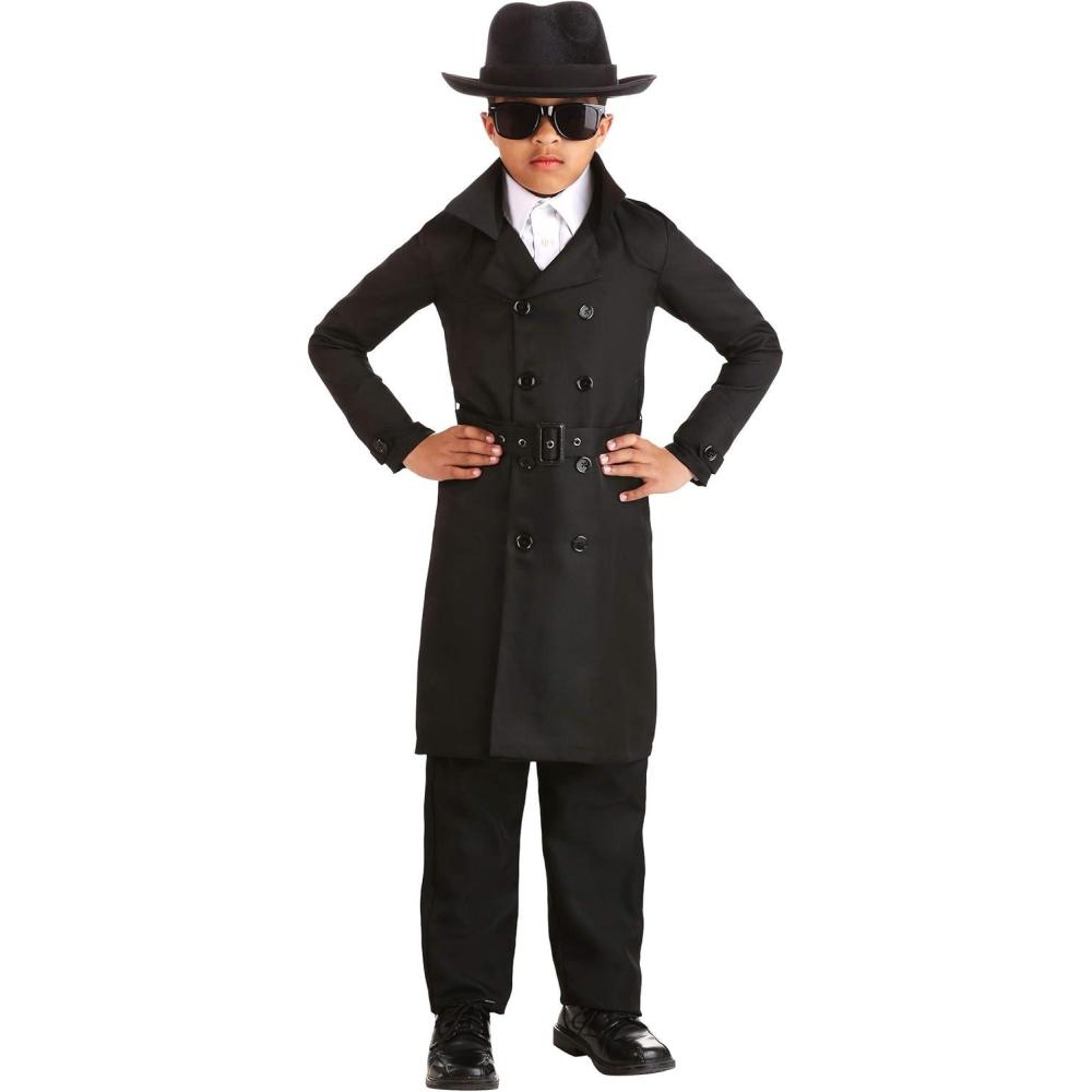imageSecret Agent Kids Costume  Trench Coat Hat Mustache Sunglasses ampamp Belt