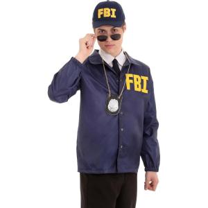 Fun Costumes Men’s FBI Agent Costume | Federal Beaureau Of Investigation Halloween Outfit, Windbreaker Officer Jacket And Hat(Costume)