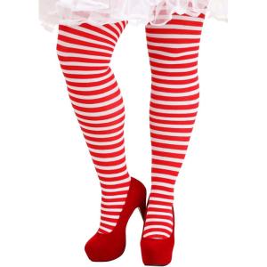 Fun Costumes Women’s Plus Size Striped Candy Cane Tights | Women’s Hosiery Christmas Leggings | Red & White Stripe Stockings ST(Red)