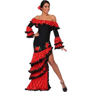 Fun Costumes Womens Spanish Senorita Costume, Red and Black Spanish Dancer Dress, Spain Celebration Dress Halloween Outfit(Spain Celebration Dress Halloween Outfit)