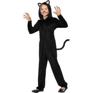 Girl’s Black Cat Halloween Costume | Kids Kitty Cat Hooded Jumpsuit | Animal Costume for Trick-or-Treating and Dress-Up(Costume)