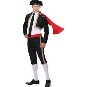 Mighty Matador Men’s Costume with Cropped Jacket, Attached Cape, Pants, Hat, Necktie, Gold Braid Trim Details
