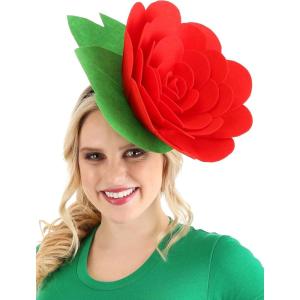 Red Rose Costume Headband Accessory – Velvet-Covered Headband with 14-Inch Felt Rose