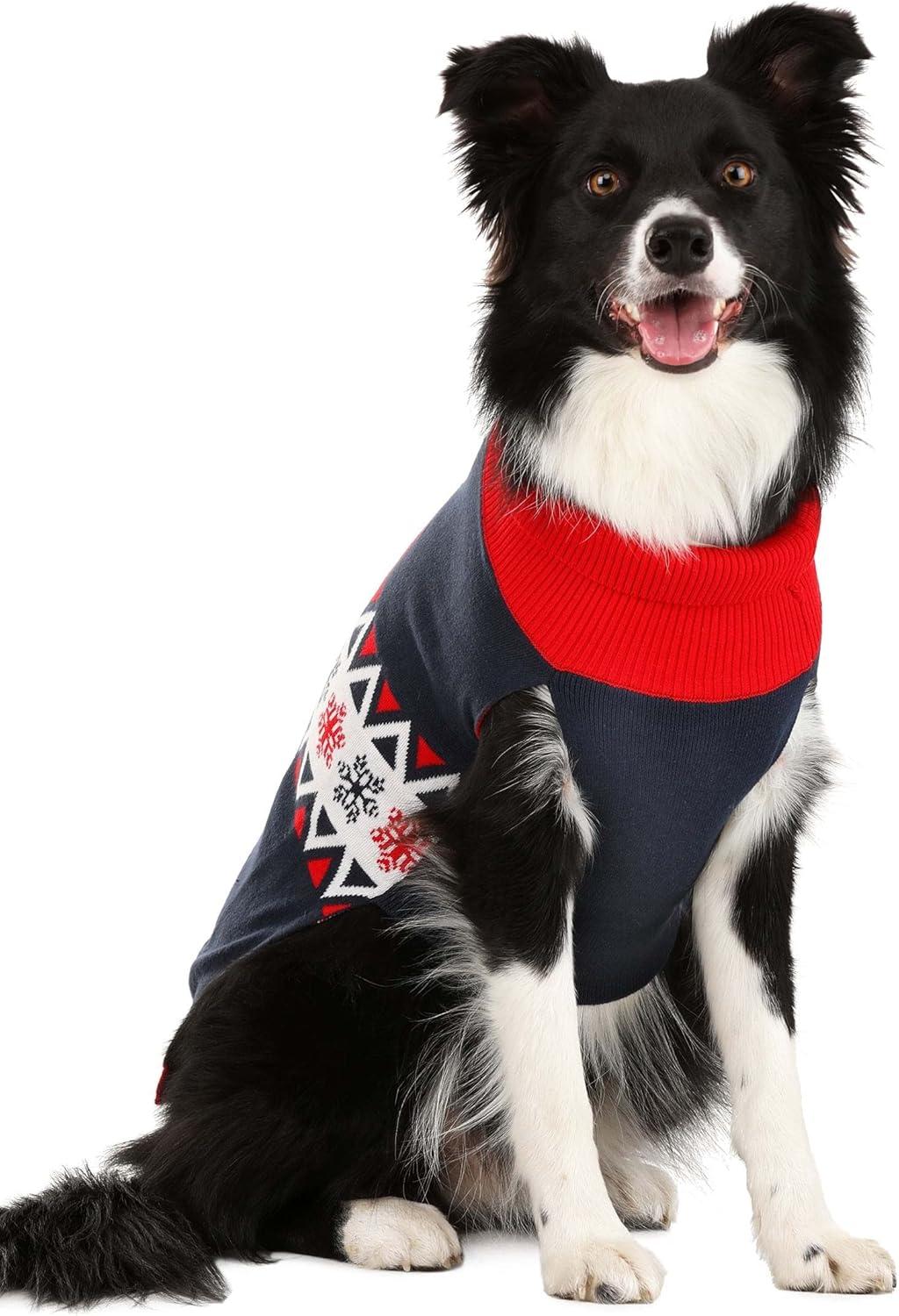 imageFun Costumes Vintage Santa Dog Christmas Sweater with Knit Graphics Holiday Apparel for Small Medium and Large Dogs LMedium