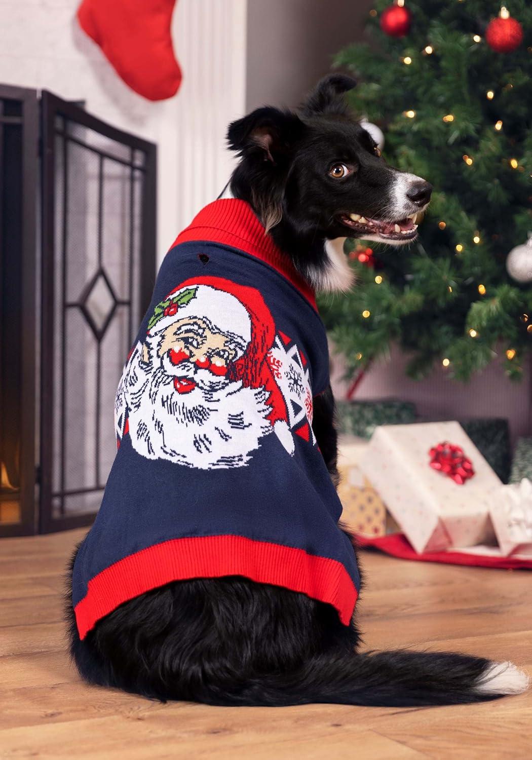 imageFun Costumes Vintage Santa Dog Christmas Sweater with Knit Graphics Holiday Apparel for Small Medium and Large Dogs LMedium