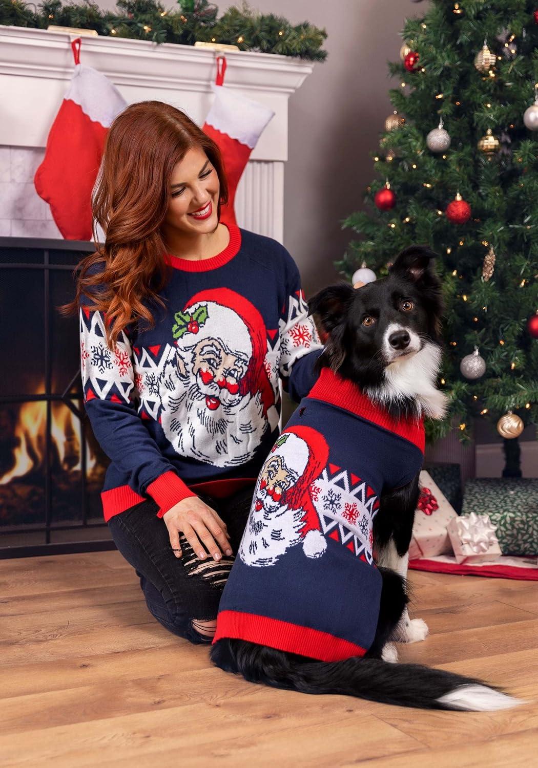 imageFun Costumes Vintage Santa Dog Christmas Sweater with Knit Graphics Holiday Apparel for Small Medium and Large Dogs LSmall