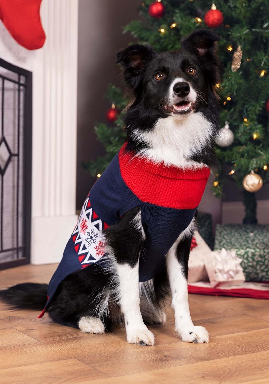 imageFun Costumes Vintage Santa Dog Christmas Sweater with Knit Graphics Holiday Apparel for Small Medium and Large Dogs LSmall