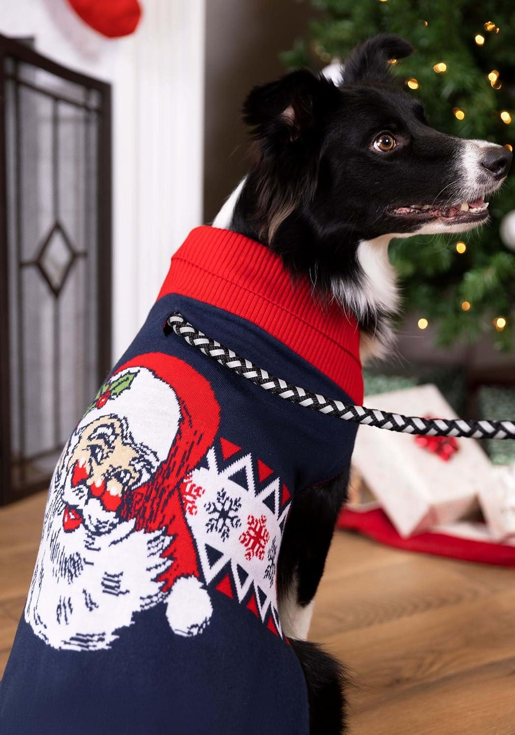imageFun Costumes Vintage Santa Dog Christmas Sweater with Knit Graphics Holiday Apparel for Small Medium and Large Dogs LSmall