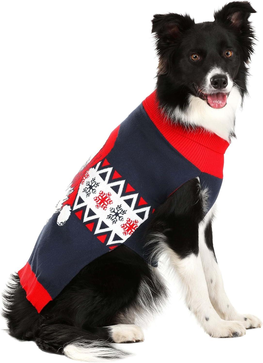 imageFun Costumes Vintage Santa Dog Christmas Sweater with Knit Graphics Holiday Apparel for Small Medium and Large Dogs LXLarge