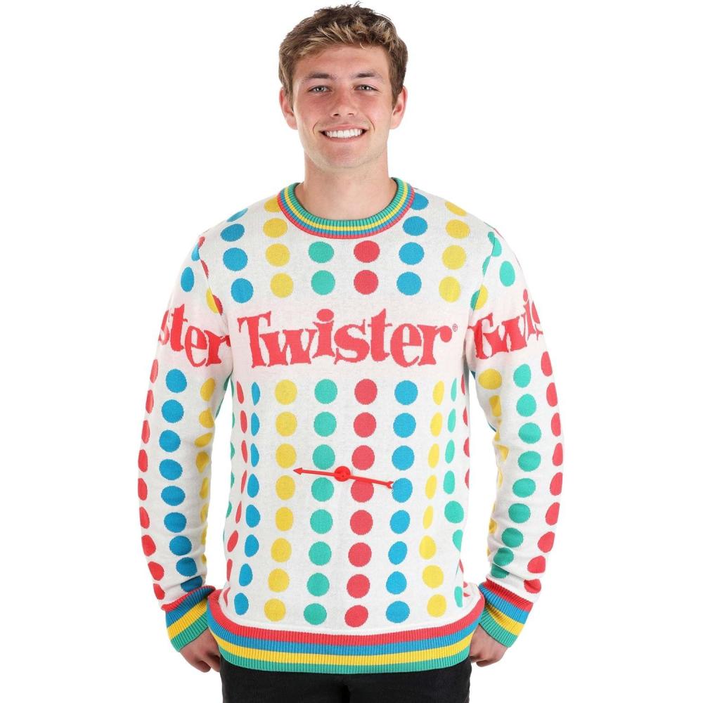 imageHasbro Games Twister Ugly Sweater for Adults Board Game Knitted Crewneck Sweatshirt with Functioning SpinnerRed