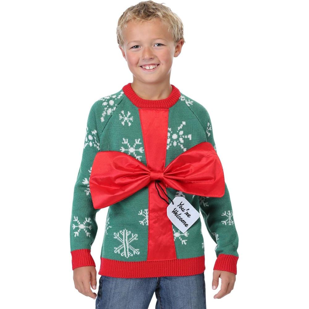 imageKids Gift Ugly Sweater Funny Holiday Sweater for Children Gift Wrap Present SweatshirtGreen