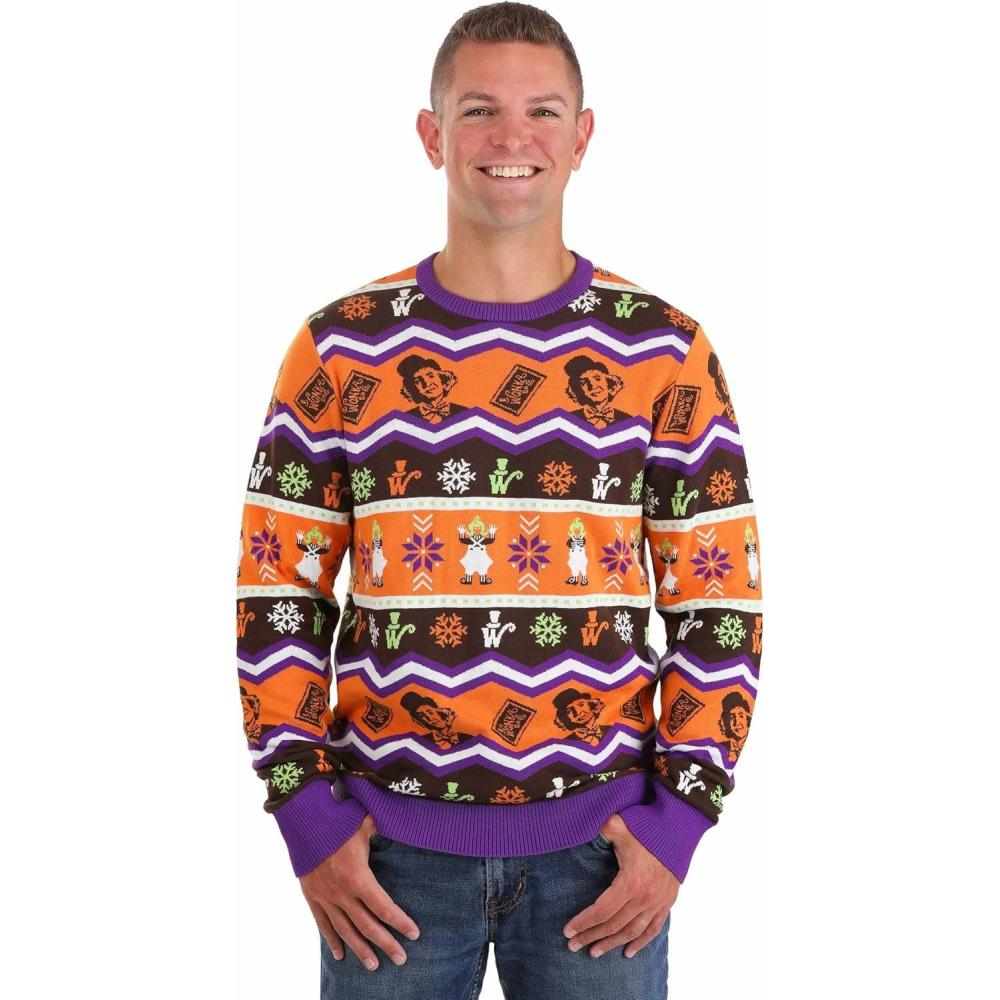imageWilly Wonka Ugly Christmas Sweater for Adults Christmas Movie Themed Sweaters Wonka Apparel Holiday Crewneck