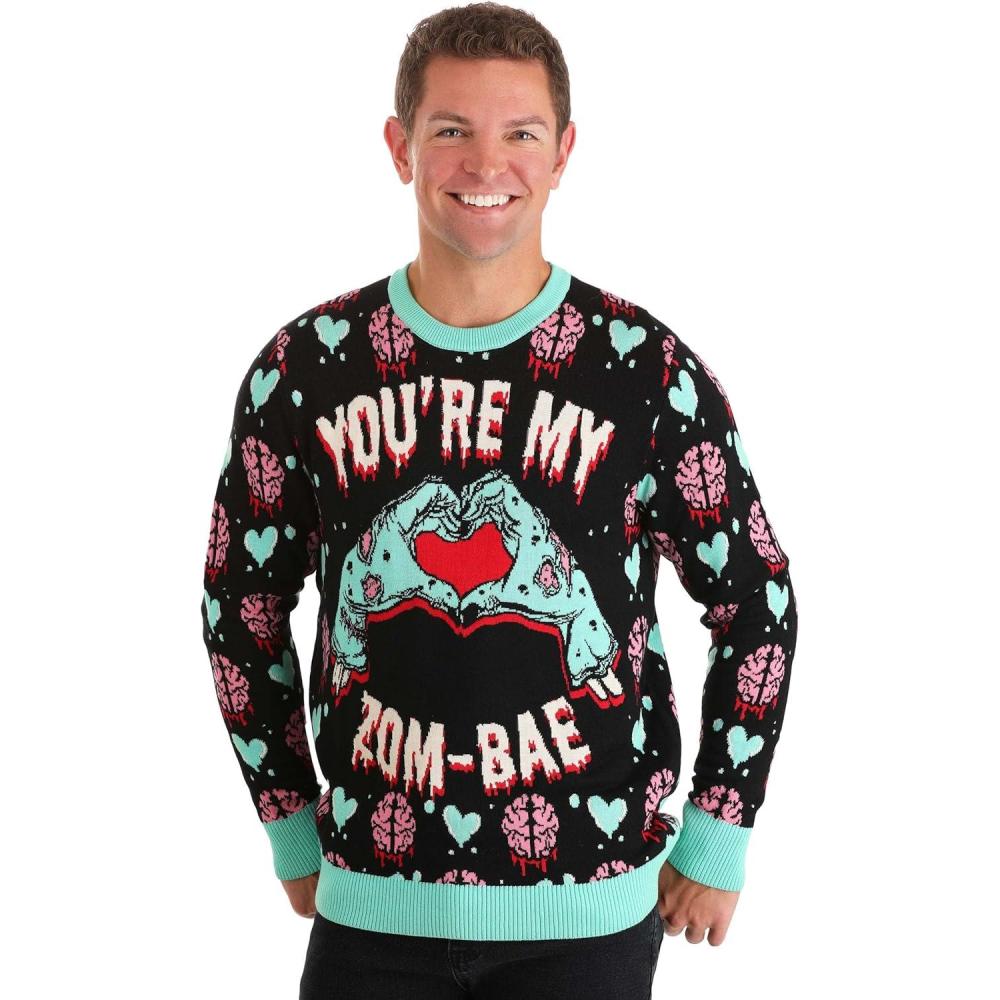 imageYoure My ZomBae Valentines Day Sweater for Adults  Funny Zombie Themed VDay Sweatshirts for Couples