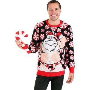 Fun Costumes Santa Claus Candy Cane Ugly Christmas Sweater Acrylic, Rib-Knit Cuffs, Stuffed Candy Cane(Red)