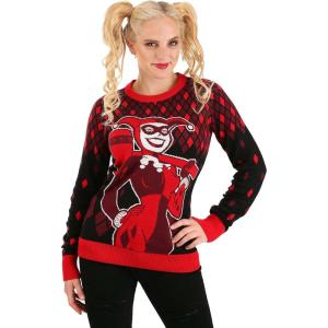 Harley Quinn Ugly Christmas Sweater for Women, DC Comics Superhero Ugly Xmas Sweaters, Red Holiday Crewneck(Multi-colored)