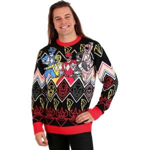 Mighty Morphin Power Rangers Ugly Sweater for Adults, Superhero Ugly Christmas Sweaters, Holiday Pullover Sweatshirt(Red)