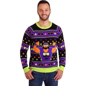 WWE Macho Man Adult Ugly Christmas Sweater – Holiday Wrestling Crew Neck Pullover for Men & Women(Purple)