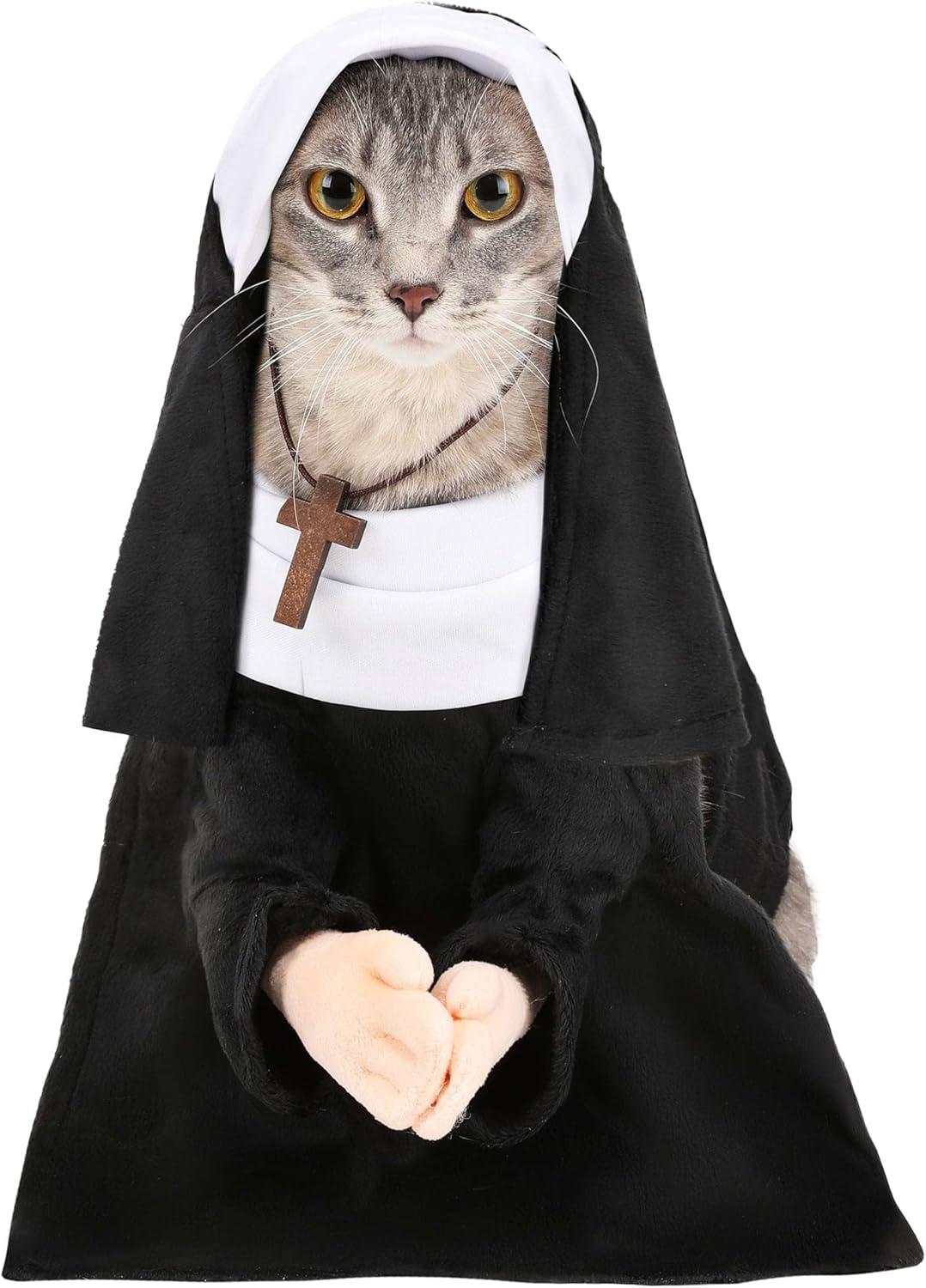 imageFun Costumes Pet Nun Costume for Dogs and Cats Holy Hound Dress Up with Vest Gown Necklace ampamp Veil Black Extra SmallMedium