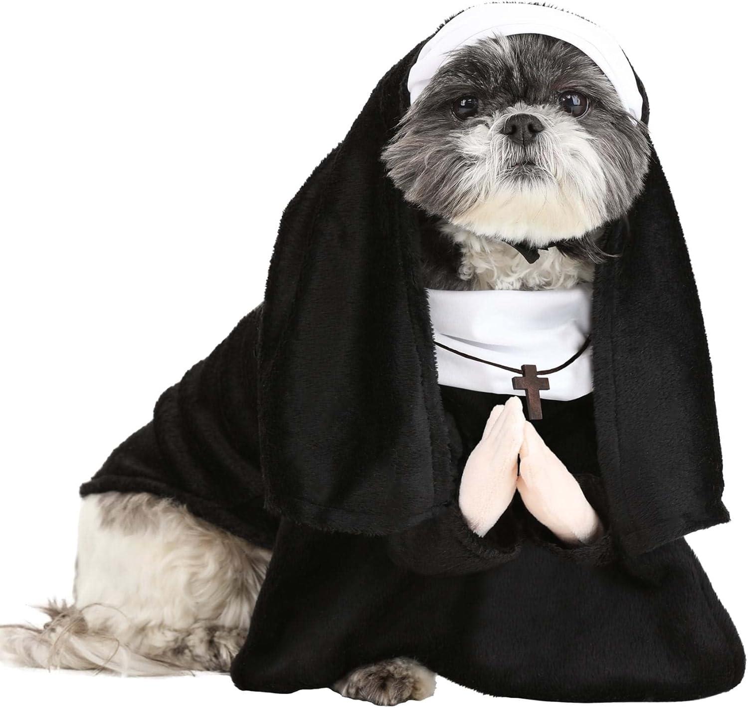 imageFun Costumes Pet Nun Costume for Dogs and Cats Holy Hound Dress Up with Vest Gown Necklace ampamp Veil Black Extra SmallMedium