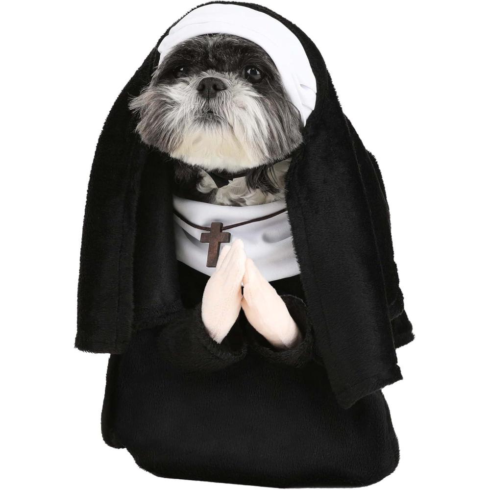 imageFun Costumes Pet Nun Costume for Dogs and Cats Holy Hound Dress Up with Vest Gown Necklace ampamp Veil Black Extra SmallSmall