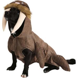 Brown Walrus Costume for Pets – Hooded Minky Fabric Costume with Tusks