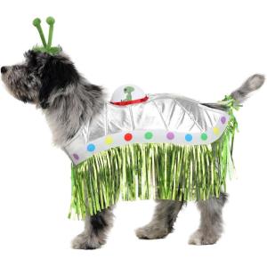 Fun Costumes Alien Dog UFO Costume – Metallic Silver Cape & Alien Hat(Large)