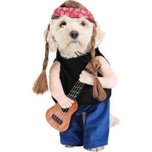 Outlaw Country Singer Dog Costume | Pet Outfit with Plush Arms, Guitar, Red Bandana & Ponytail Wig | Funny Musician Cosplay XL(X-Large)