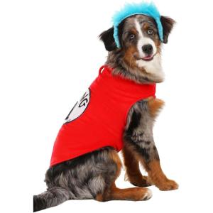 elope Dr. Seuss Thing 1 & 2 Pet Costume – Microfiber Fleece with Faux Hair, Adjustable Straps, Officially Licensed – S(L)