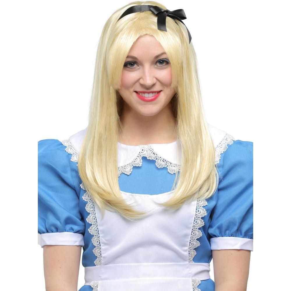 imageDeluxe Blonde Alice Wig with Ribbon for Women Long Layered Synthetic Hair for Iconic Look for Alice in Wonderland Costume