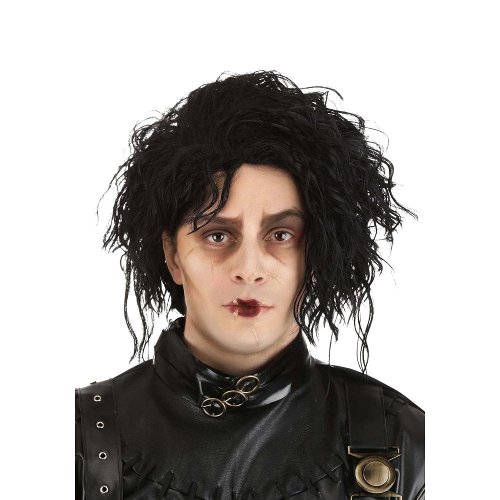 imageFun Costumes Edward Scissorhands Costume Wig Mens Short Black Wavy Spiky Synthetic Hair Movie Character Cosplay Wigs STStandard