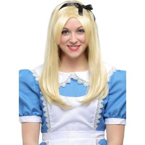 Deluxe Blonde Alice Wig with Ribbon for Women Long Layered Synthetic Hair for Iconic Look for Alice in Wonderland Costume