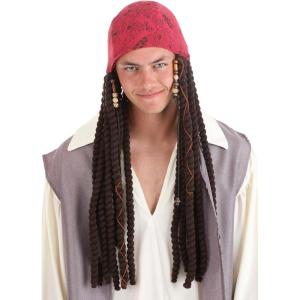 Disney Jack Sparrow Adult Bandana and Dreads Set – Pre-Tied Bandana with Yarn Dreadlocks, Officially Licensed(Bundle W/ Wig Cap)