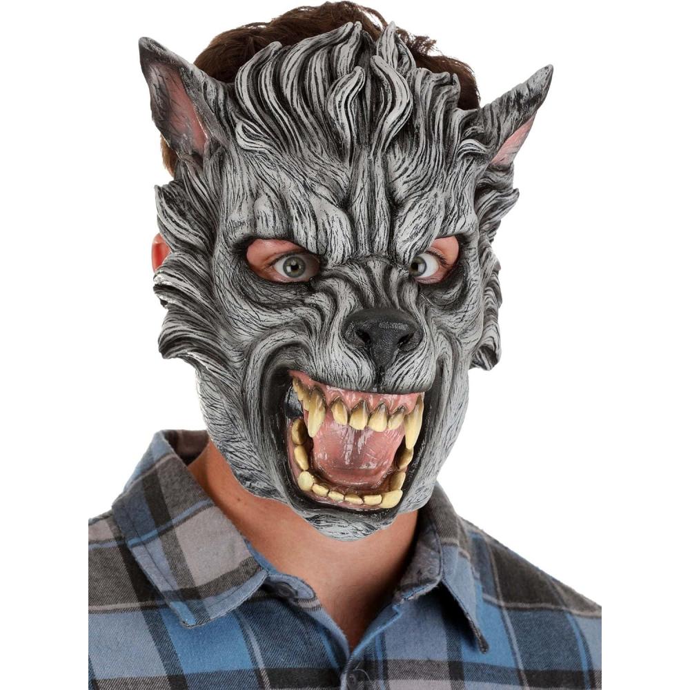 imageFun Costumes Adult Grey Wolf Mask Realistic FullFace Molded Latex Werewolf Mask Scary Animal Halloween Masks for Adults STStandard
