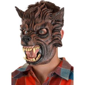 Fun Costumes Adults Brown Wolf Costume Halloween Mask – Werewolf Masks with Realistic Fur, Scary Animal Face Mask – Standard – Brown(Standard)