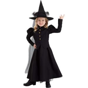 Deluxe Witch Costume for Toddler Girls, Black Witch Dress with Petticoat and Hat Halloween Costume