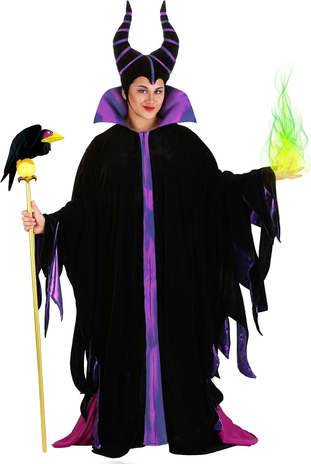 imageDisney Sleeping Beauty Adult Maleficient Robe Womens Long Black Evil Robe Halloween Costume