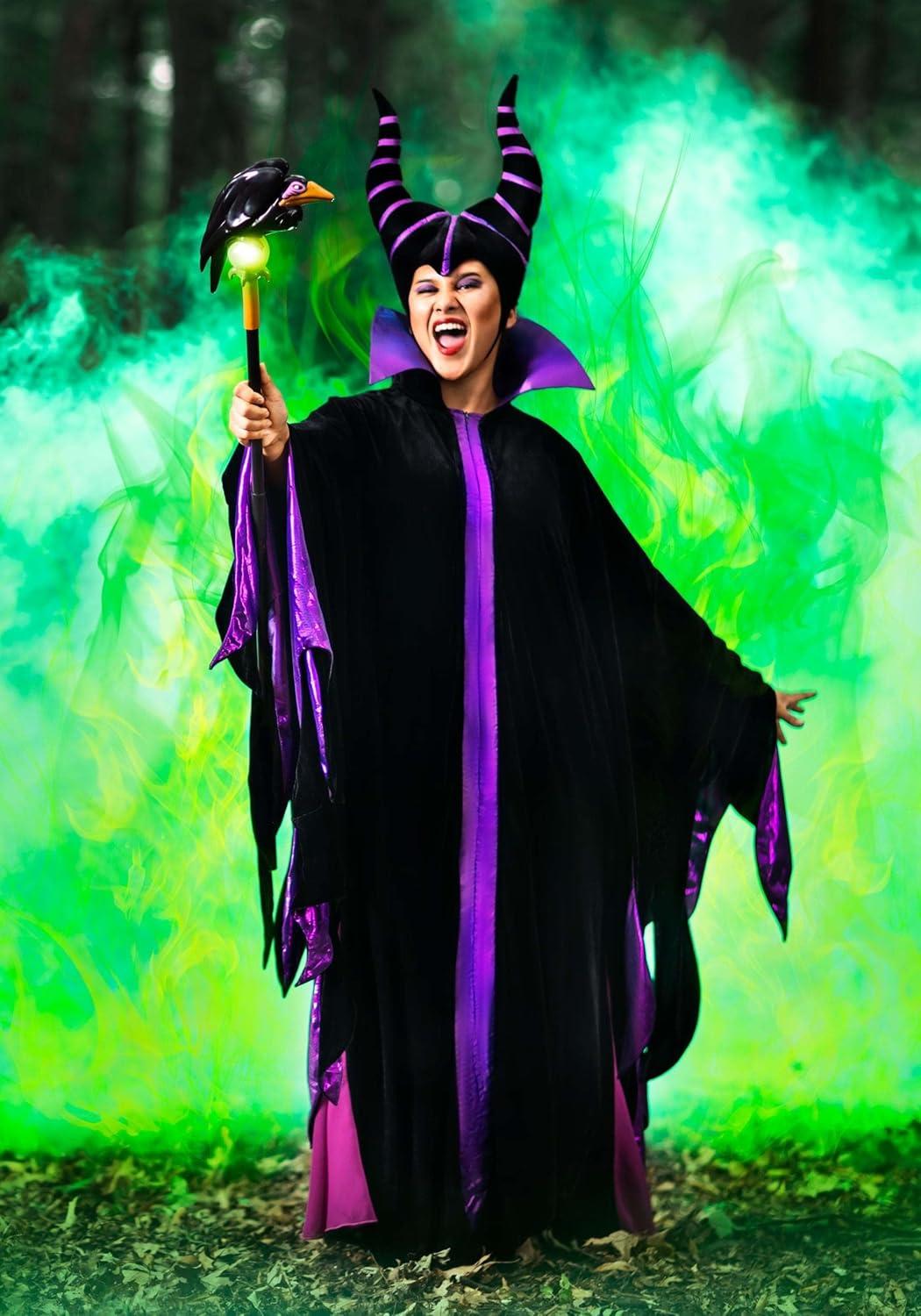 imageDisney Sleeping Beauty Adult Maleficient Robe Womens Long Black Evil Robe Halloween Costume