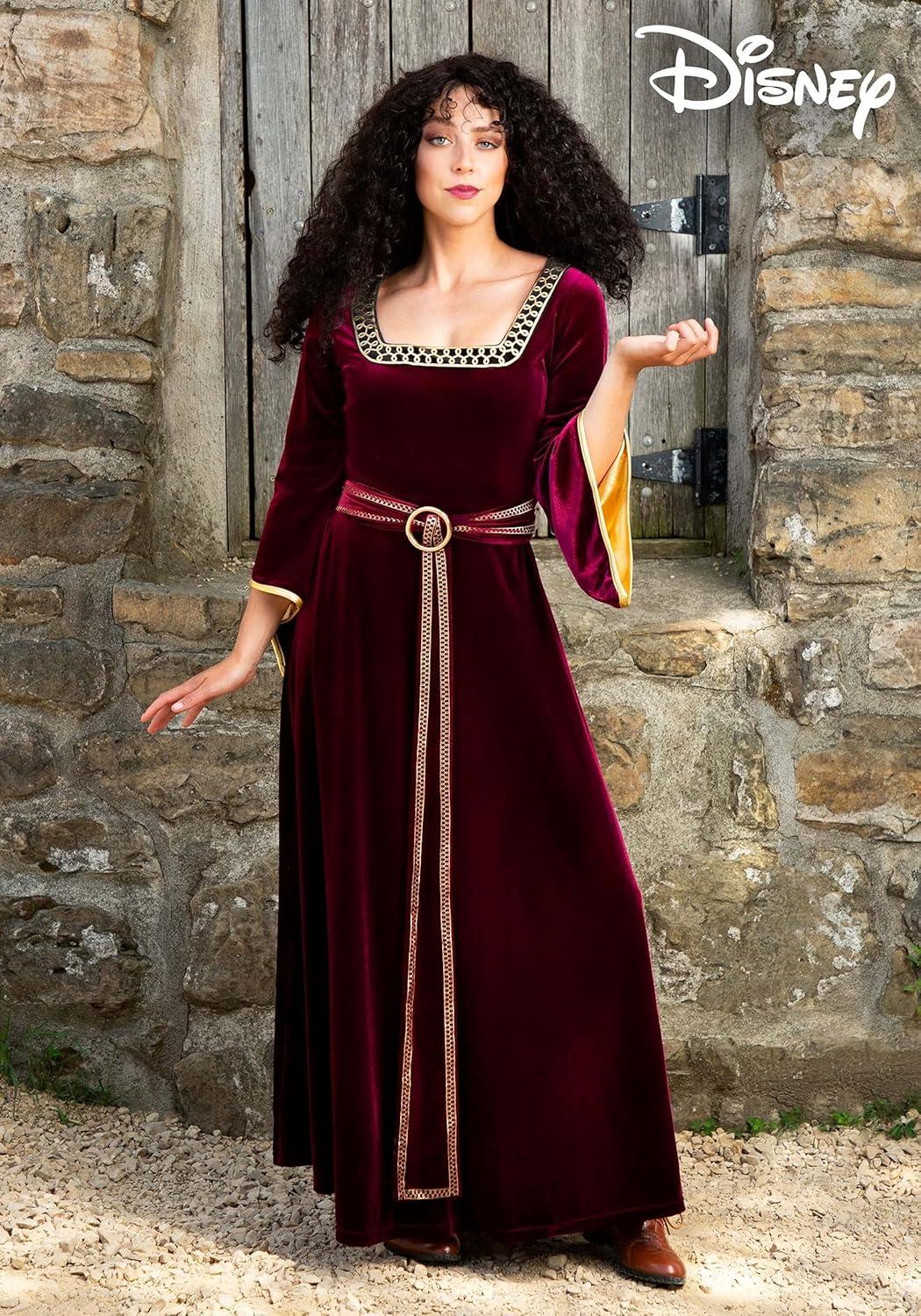 imageDisneys Tangled Adult Mother Gothel Costume Dark Red Renaissance Fair Dress Halloween Outfit