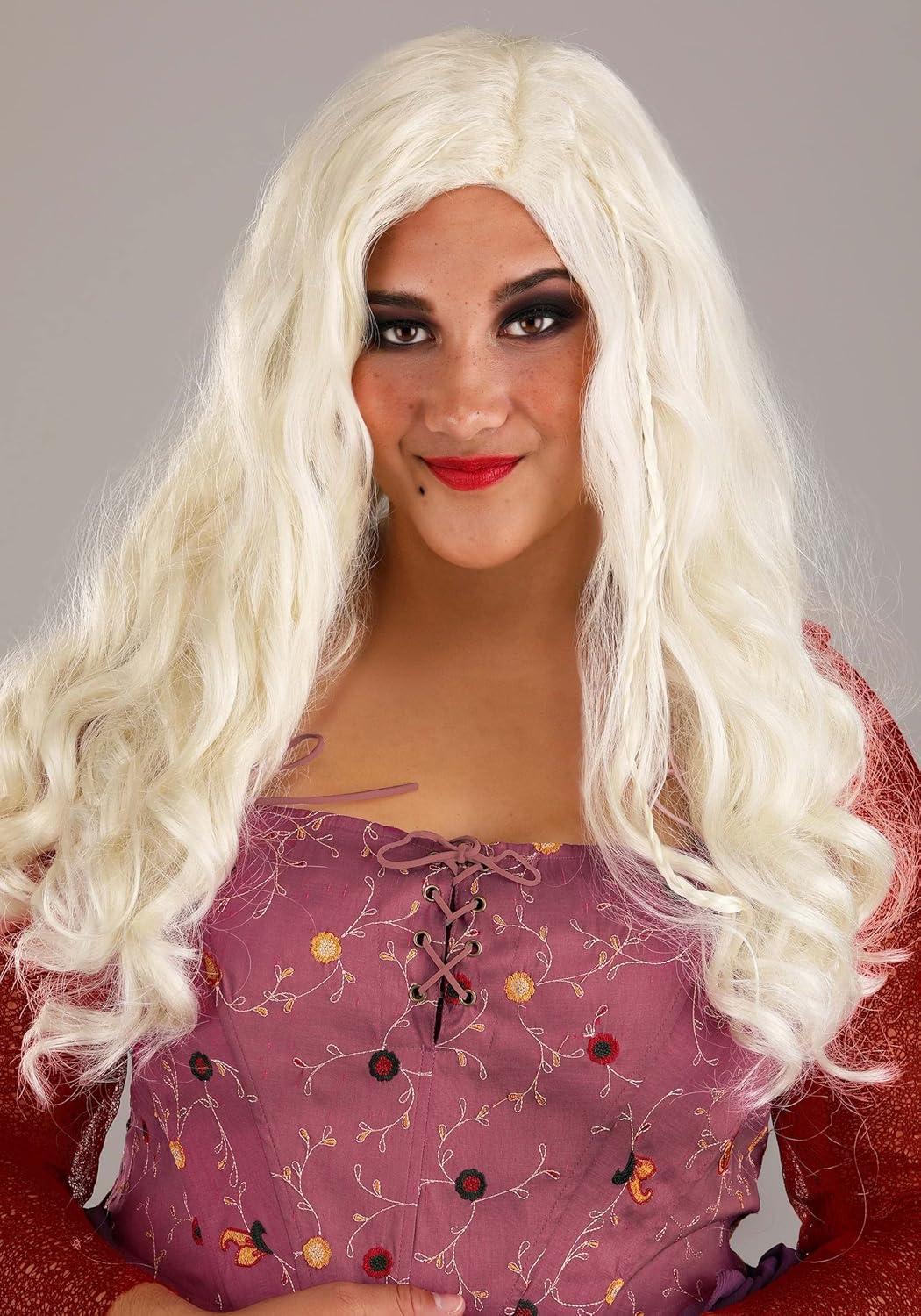 imageFun Costumes Womens Plus Size Sarah Sanderson Costume  Authentic Disney Hocus Pocus Outfit Corset with Sleeves Skirt ampamp Blonde Wig  3X  Pink Purple Red