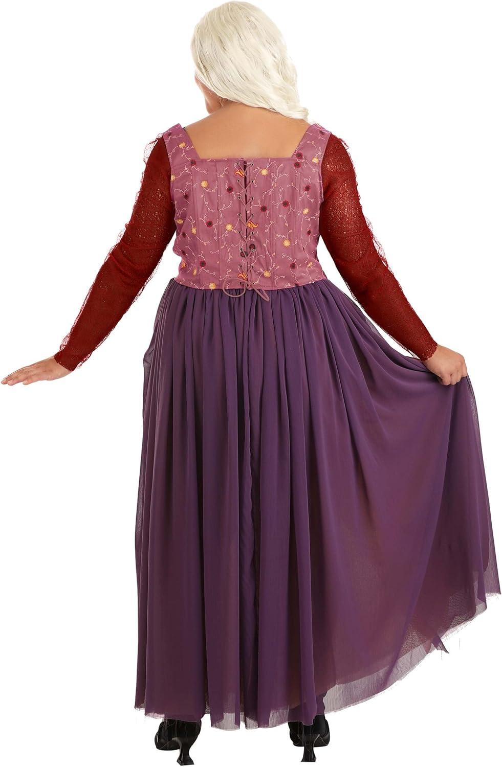 imageFun Costumes Womens Plus Size Sarah Sanderson Costume  Authentic Disney Hocus Pocus Outfit Corset with Sleeves Skirt ampamp Blonde Wig  3X  Pink Purple Red