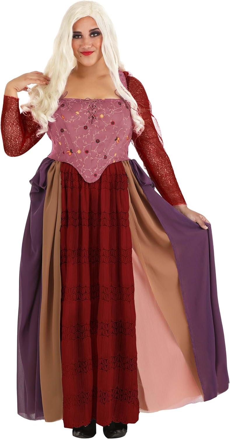 imageFun Costumes Womens Plus Size Sarah Sanderson Costume  Authentic Disney Hocus Pocus Outfit Corset with Sleeves Skirt ampamp Blonde Wig  3X  Pink Purple Red
