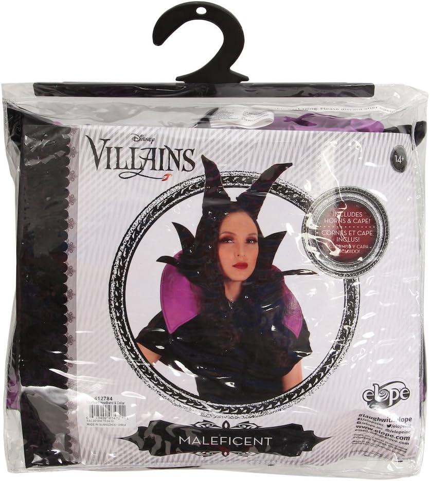 imageMaleficent Adult Headband and Collar Set Black Velvet Cape with Stuffed Horns Officially Licensed