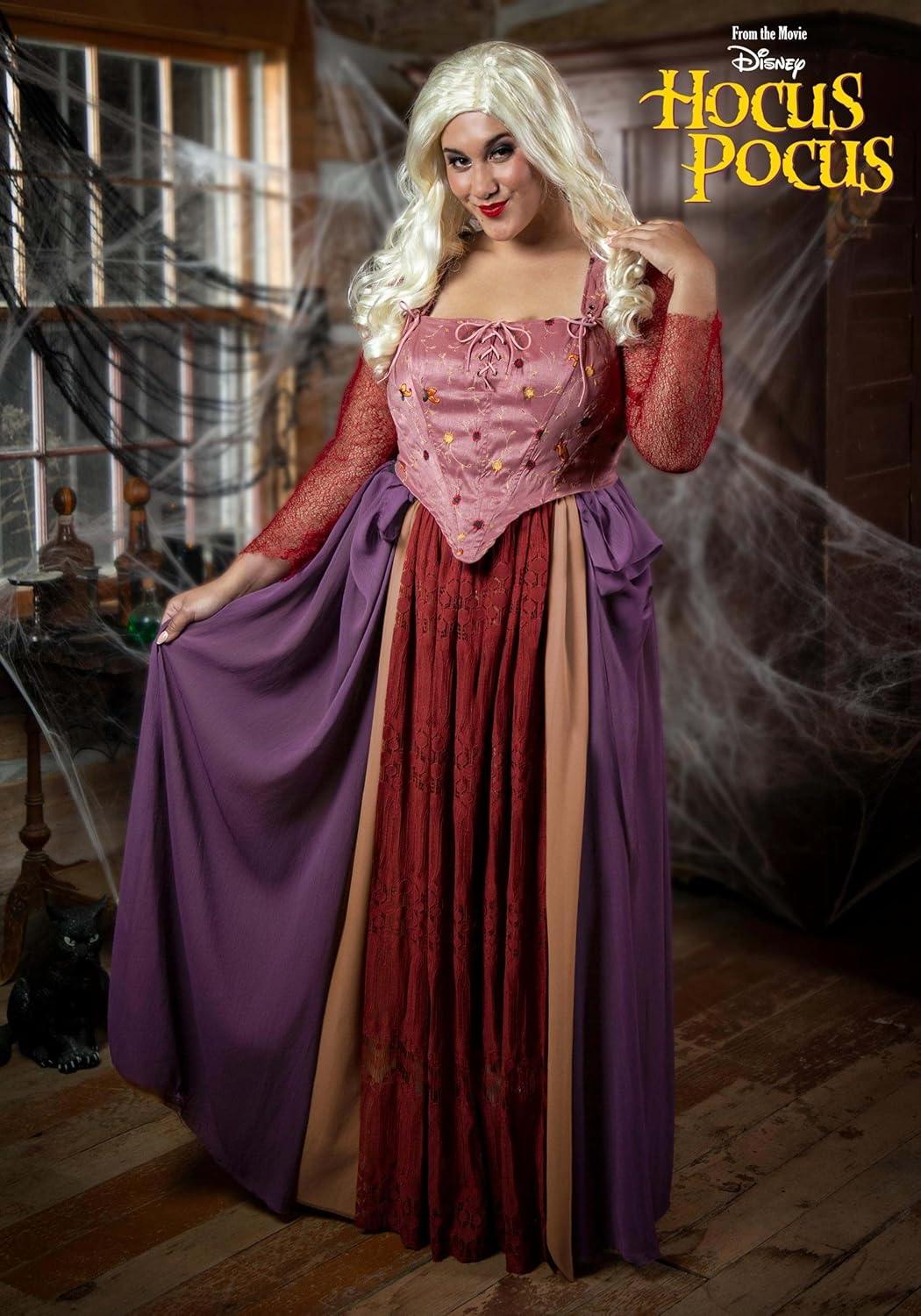 imagePlus Size Sarah Sanderson Costume  Authentic Disney Hocus Pocus Womens Outfit Corset with Sleeves Skirt ampamp Blonde WigSarah Sanderson Costume