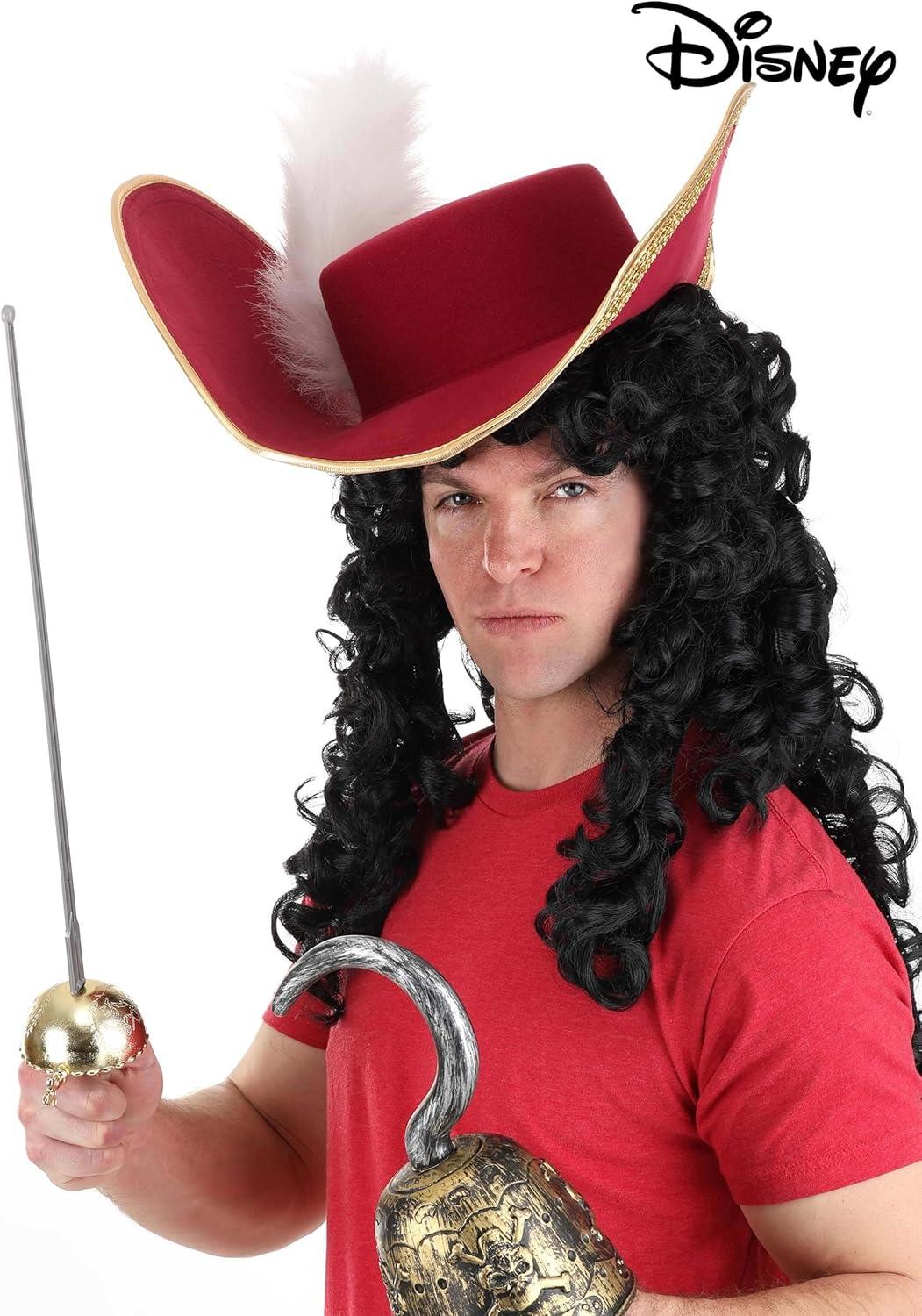 imagePremium Red Captain Hook Hat  Molded Felt Pirate Hat with Faux Fur Feather