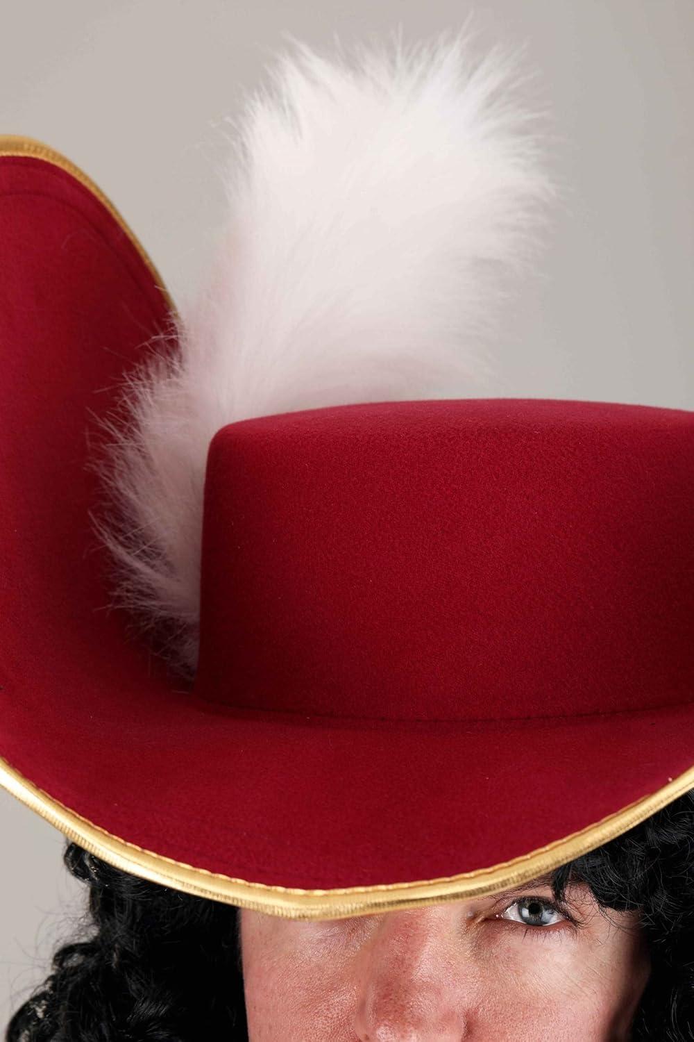 imagePremium Red Captain Hook Hat  Molded Felt Pirate Hat with Faux Fur Feather