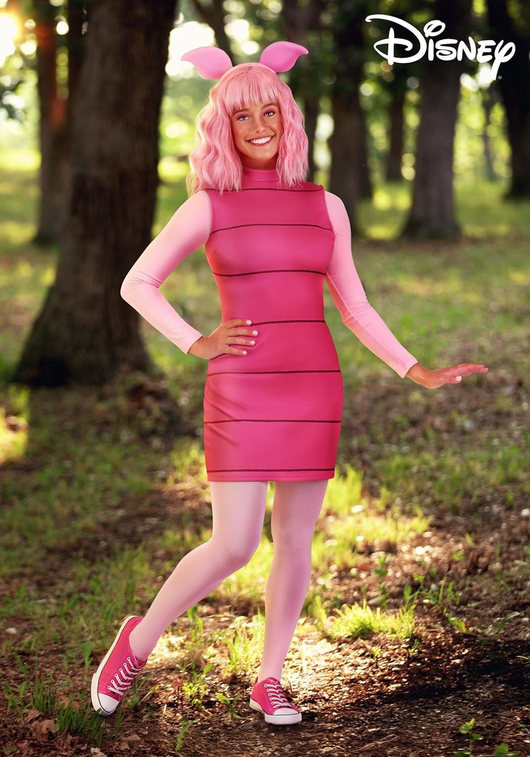 imageWomens Disney Winnie the Pooh Piglet Costume Dress with Ears Headband