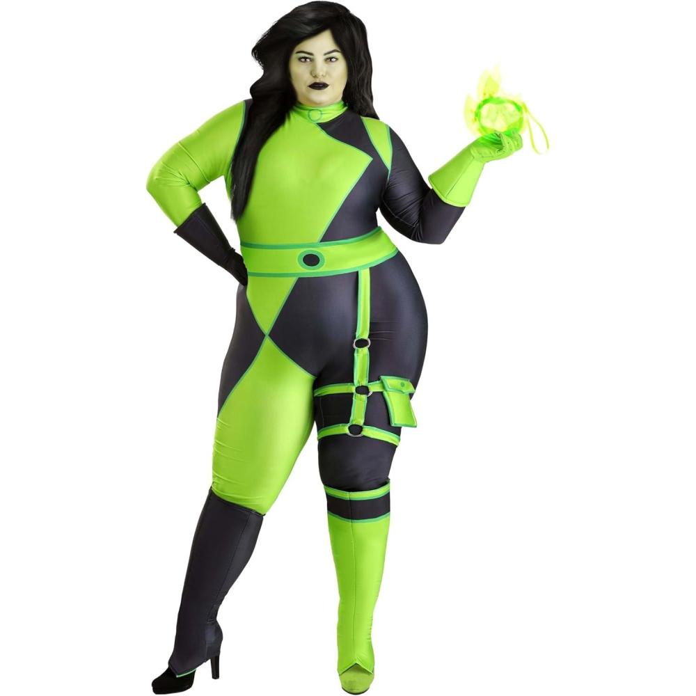 imageDisney Plus Size Kim Possible Shego Halloween Costume Womens Kim Possible Villain Cosplay Jumpsuit Costume